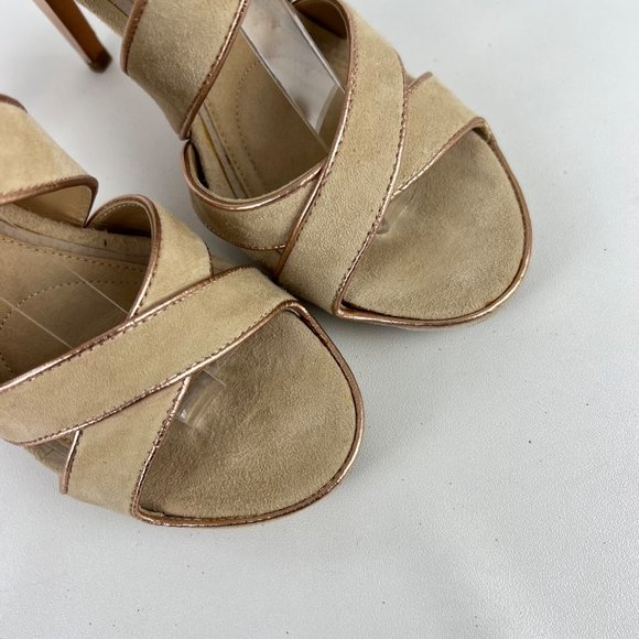 Diane von Furstenberg Jodi Beige Suede Strappy Platform Sandal Heels size 8 - Picture 9 of 16